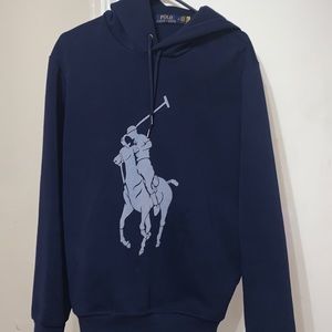 Polo Ralph Lauren Men's Big Grey Pony Graphic Double Knit Hoodie New Navy Blue